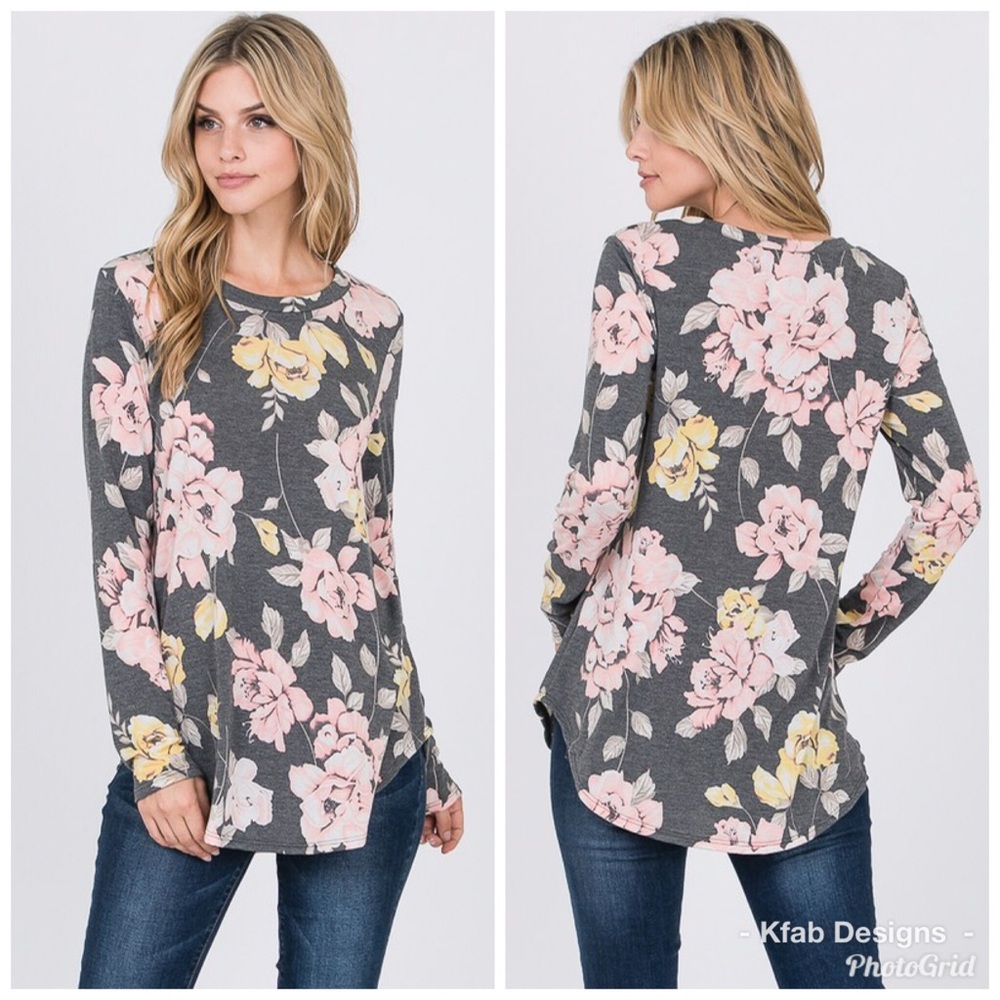 🛍LAST 1! Charcoal Floral Super Soft Tunic - Picture 6 of 8